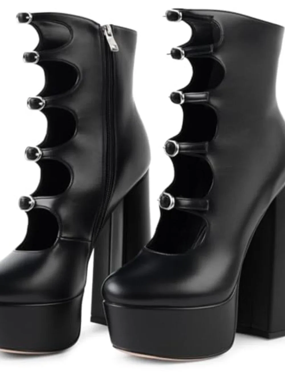 Platform Boots Chunky Heel Goth Boots Side Zipper Block Heel PU Leather
